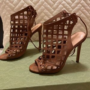 Open toe brown suede express heels size 6 runs small